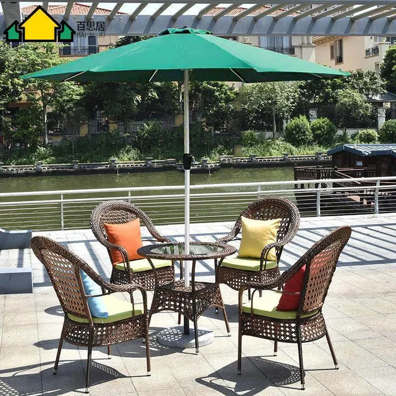 for Outdoor Furniture Complete Set High End Leisure Dining Tables and Chairs Fashionable Courtyard Balcony Rattan Tables and