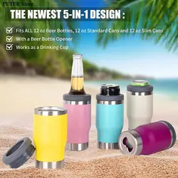 5 in 1 Stainless Steel Insulated Beer Opener Cooler 14oz Thermos Coffee Mug Insulated Holder With 2 Lid Water Bottle Thermal Cup