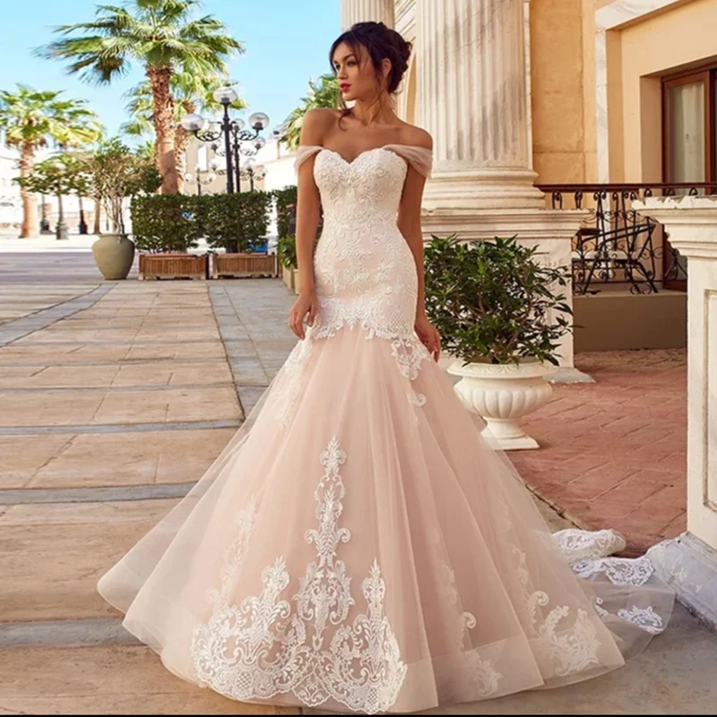 Robes de mariée sirène en tulle pour femmes, robe dos nu pour patients, tout ce qui conduit, 2024