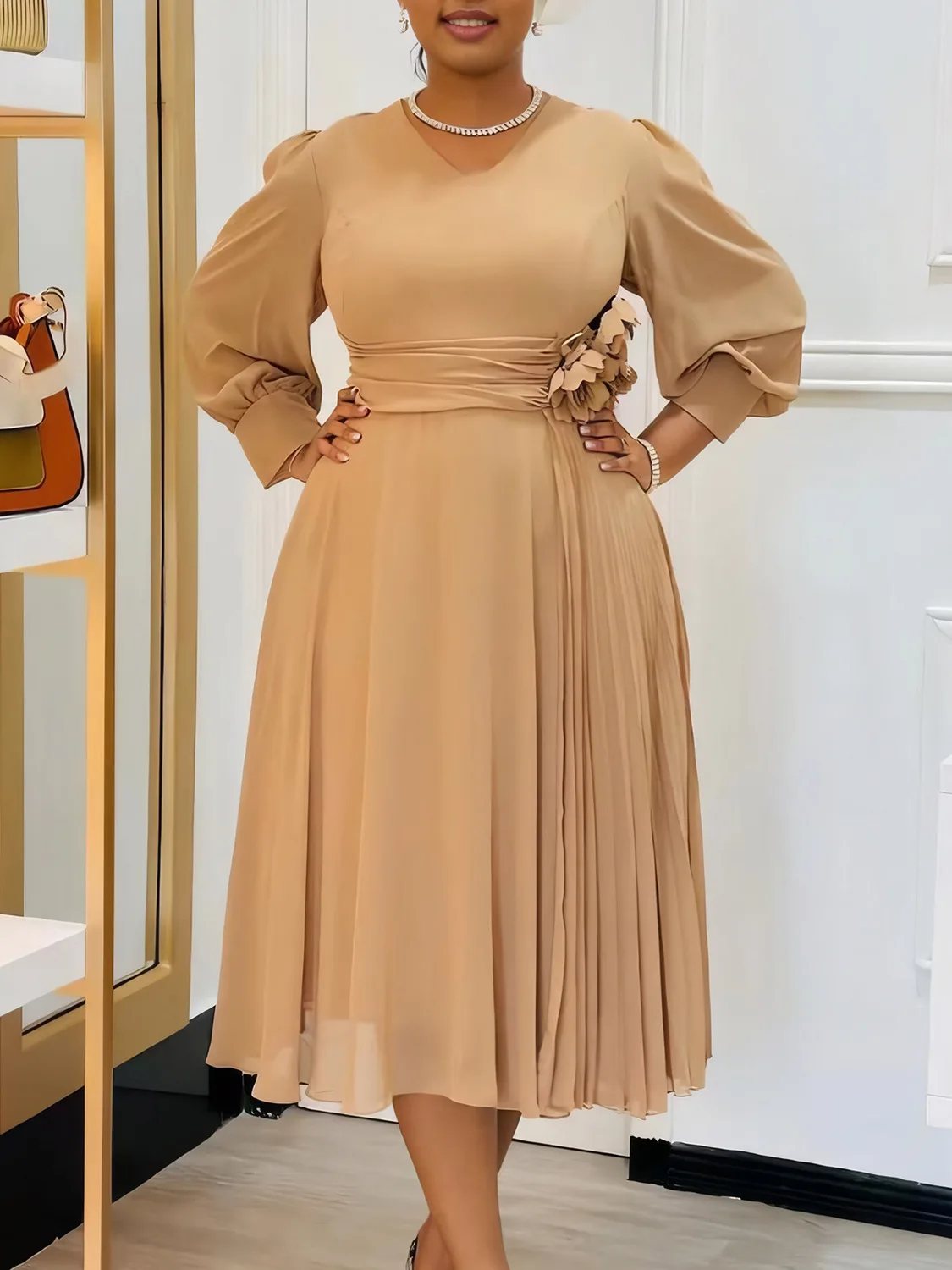Elegant Solid Color A-Line Skirt plus Size Dress Spring Fashion 2025 Trendy Garment for Women