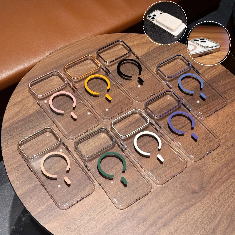 حافظة هاتف مغناطيسية شفافة لهاتف آيفون 17 16 15 14 13 12 Pro Max 17 Pro 17 شحن لاسلكي مقاوم للصدمات لهاتف Magsafe الغطاء الخلفي