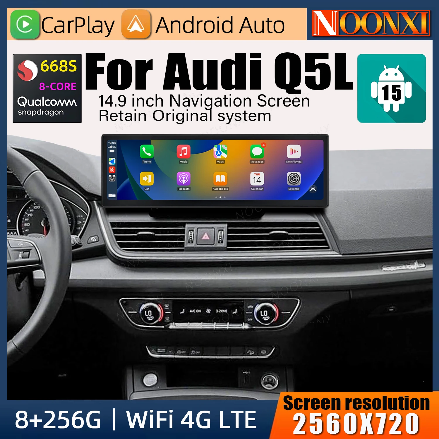 

14.9" Android 15 Car Radio For Audi Q5 Q5L SQ5 2018 - 2020 Wireless CarPlay Android Auto Car Multimedia Video Player Stereo GPS