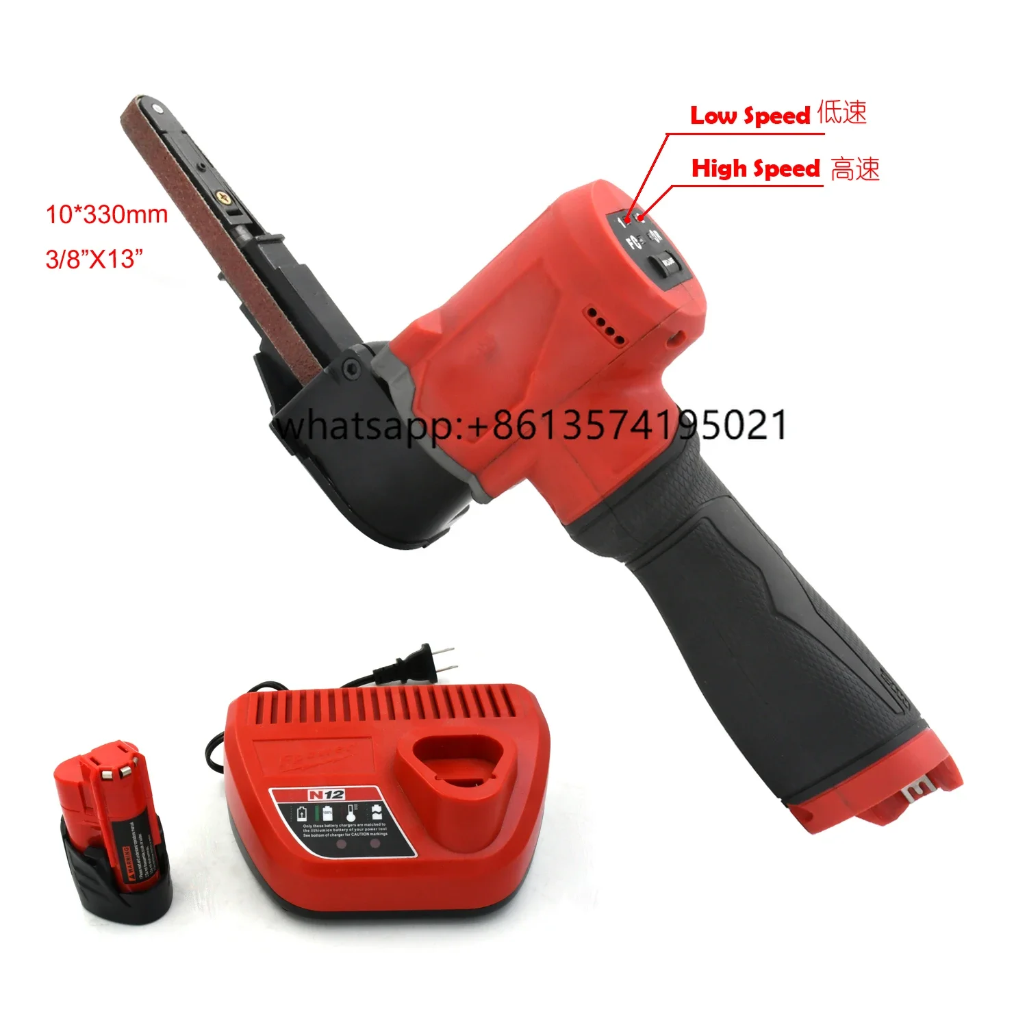 

T3/8" 12V Battery Charging Cordless Belt Sander 10mm 330mm Polishing Tool For No Power High Speed Repair Sheet Metal Deburring
