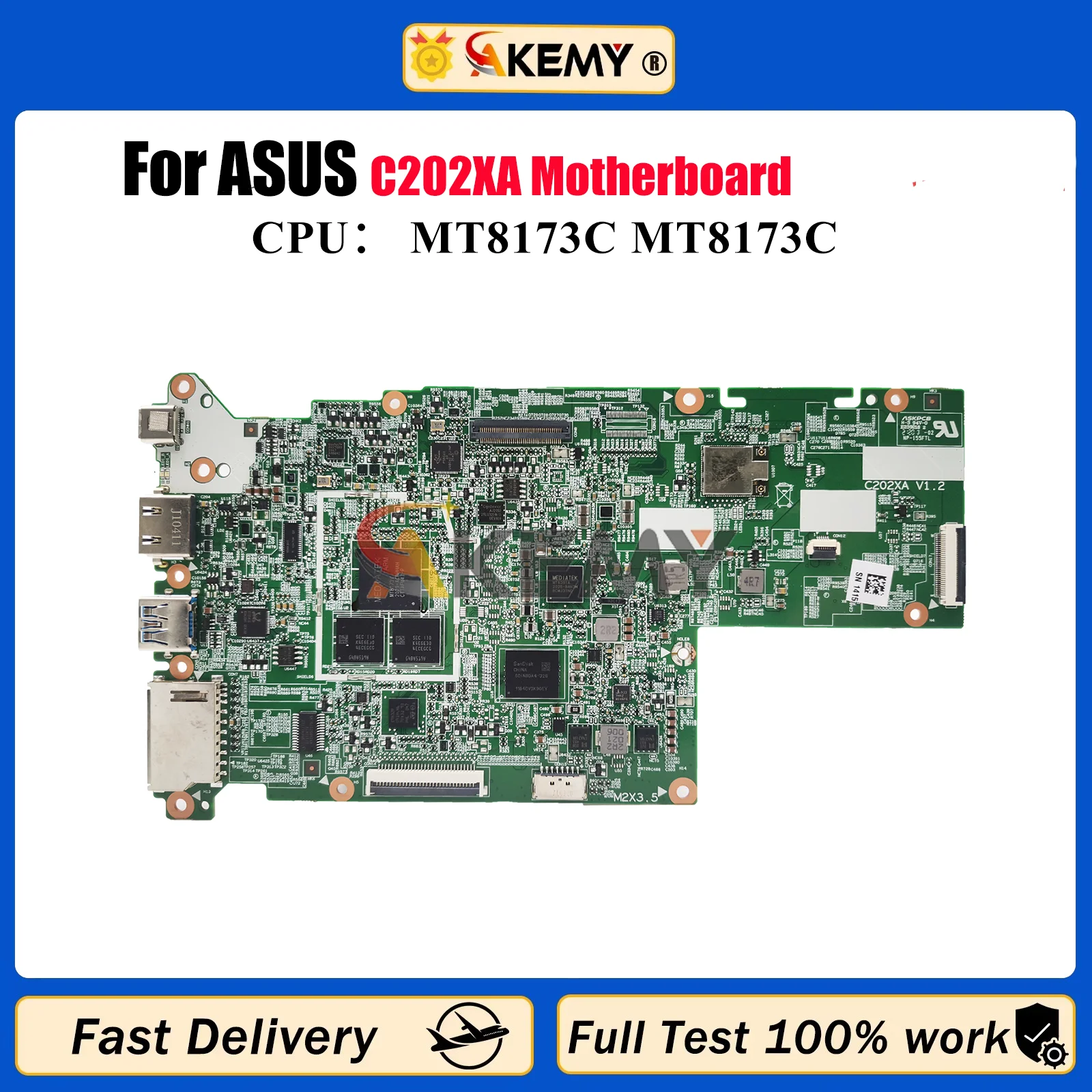 

C202XA Laptop Motherboard For ASUS Chromebook C202X C202XA Notebook Mainboard With MT8173C 100% tests OK fast shipping stk