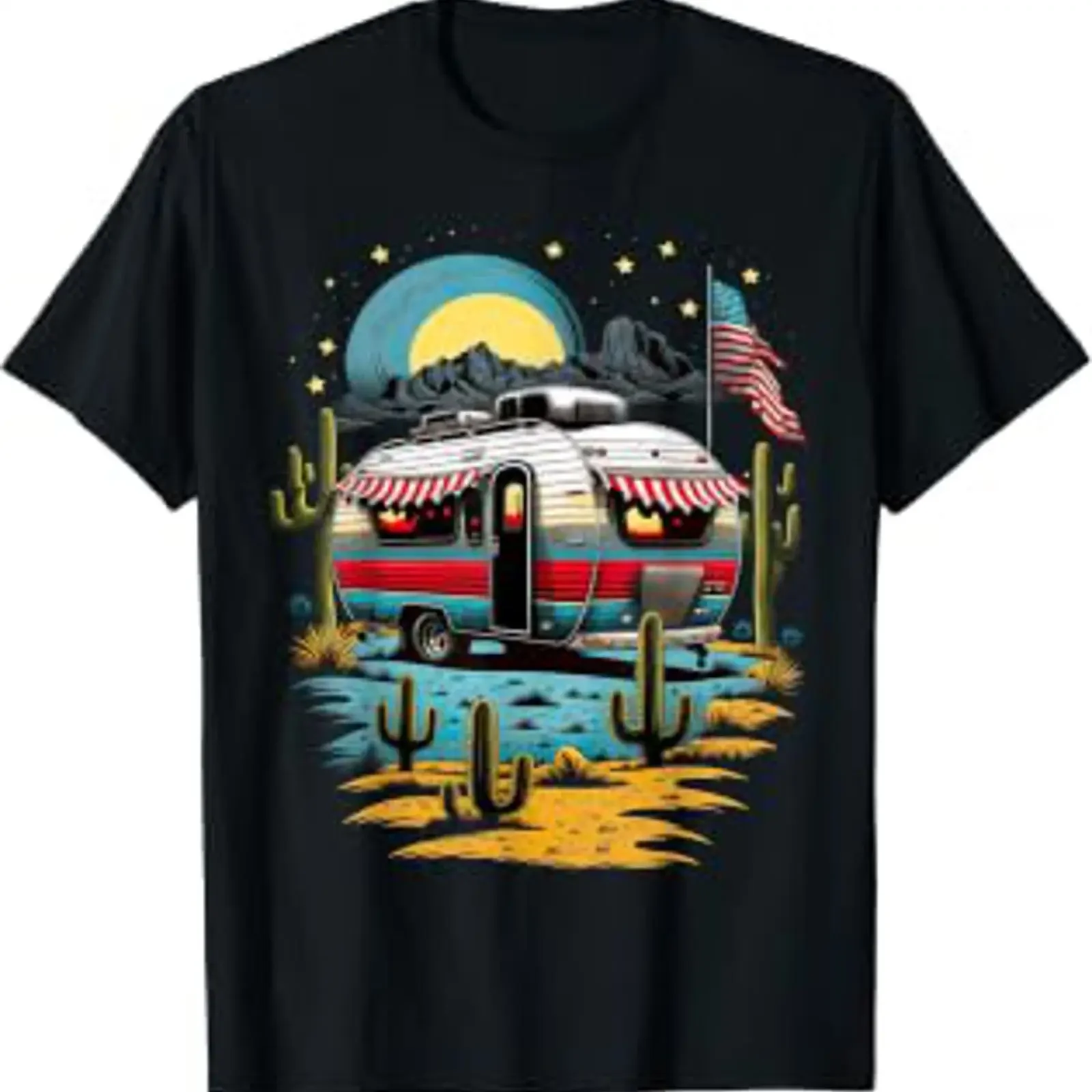 Patriotic Camping And Caravan Adventure USA T Shirt for  vintage Washed designer clothes Stretched Breathable graphic