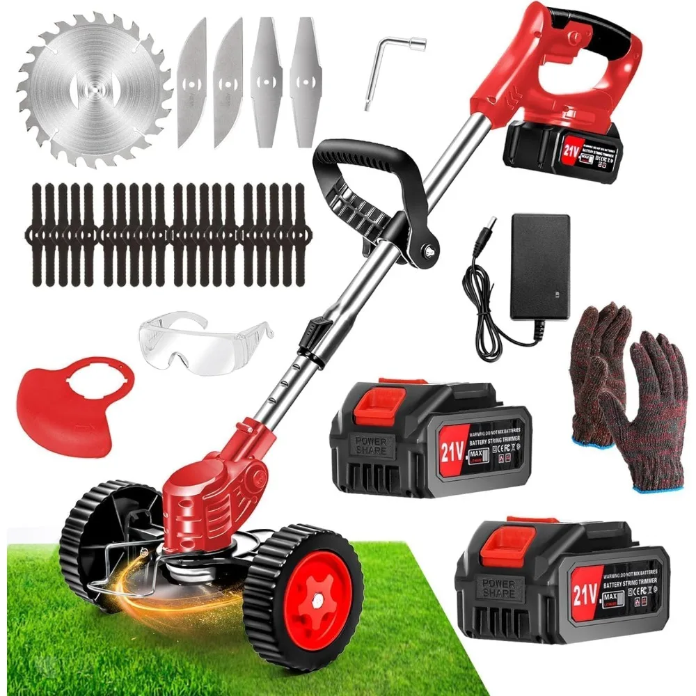 

Electric Weed Wacker Eater Battery Powered 21V 4.0Ah, Cordless Grass Trimmer Battery Operated Stringless Brush Cutter,Lightweigt