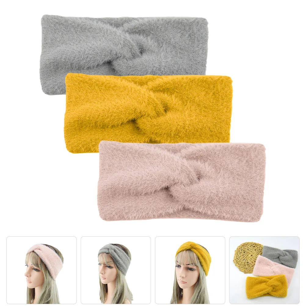 3 Pcs Warm Headband Elegant Wide Cross Stylish Girls Headbands Imitation for Yellow