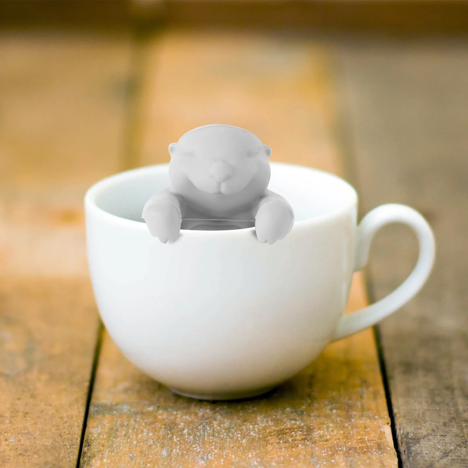 Otter Shape Loose Leaf Tea Infuser Silicone Kitchen Tool Cute Grey Food Grade Safe Fun Tea Diffuser Filter Gadget