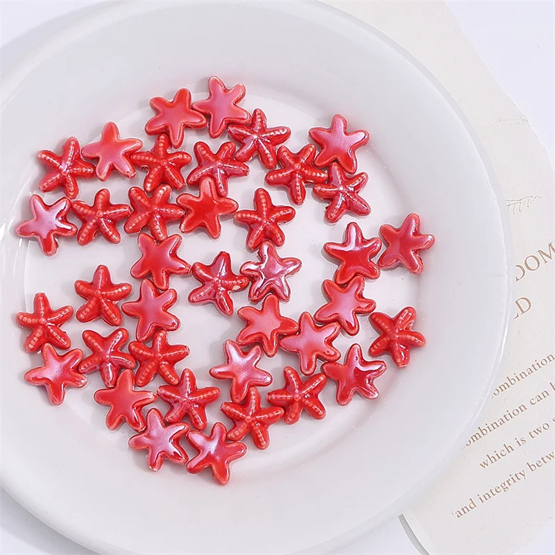12mm Ceramic Colorful Starfish Ocean System Beads Loose Spacer Beads For Jewelry Making DIY Necklace Bracelet Accessories