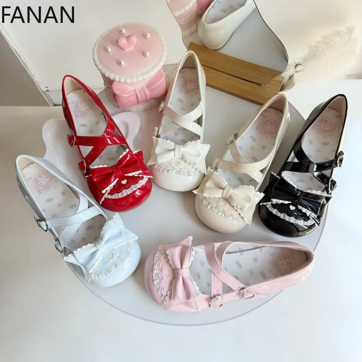 

Flats Cute Low Heel Women's Shoes Sweet Lolita Single Shoes Bow Summer Pink Kawaii Pumps Mary Jane Platform Heels