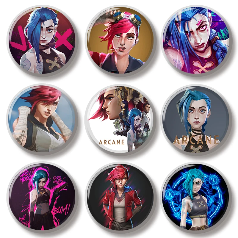 44MM Vi Jinx Anime Character Arcane Pin Soft Button Pin Jewelry Creative Badge Bag Hat Backpack Decoration
