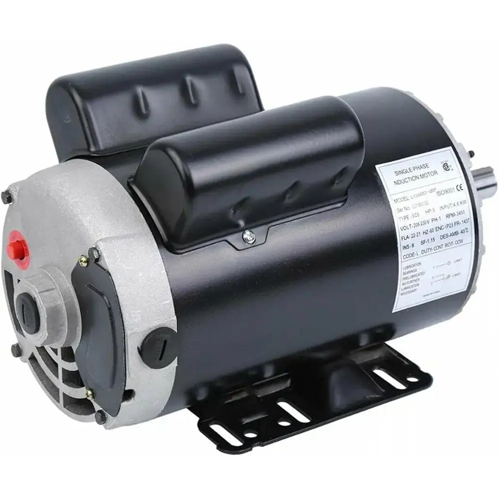 5HP Electric Motor 3600 RPM Single Phase 208230V 7/8 Inch Shaft 1435T Frame Air Compressor Duty Manual Thermal Overload