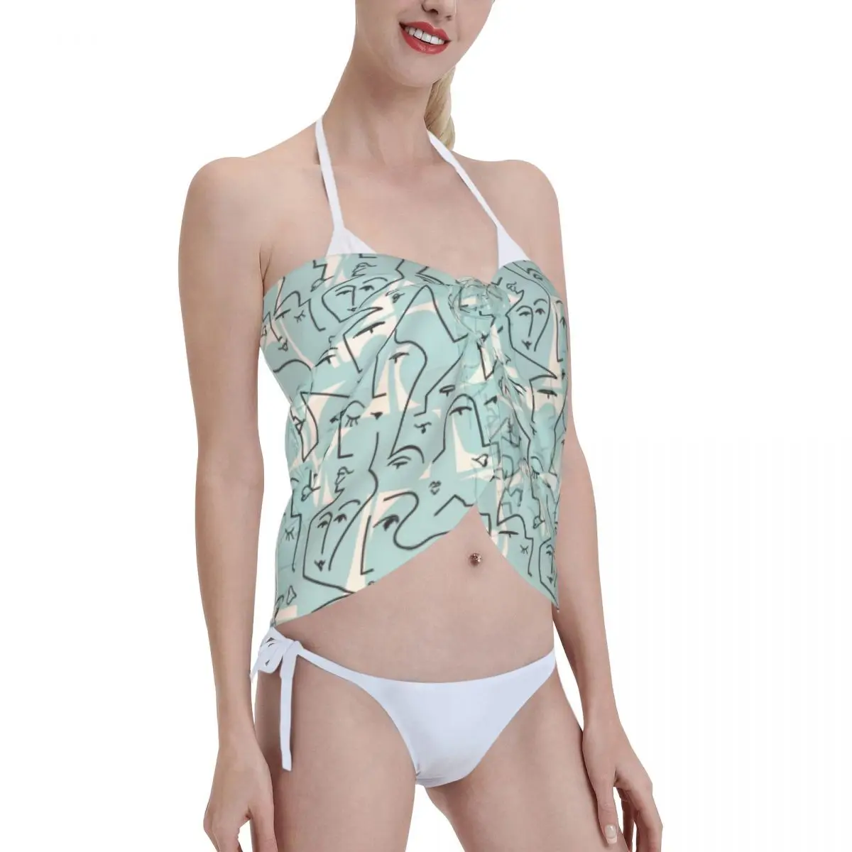 Sarongs courtes pour femmes, imprimé de visage abstrait personnalisé, enveloppe de plage, impression 3D pour maillots de bain, robe portefeuille pour Bikini, Cover-up pour maillot de bain