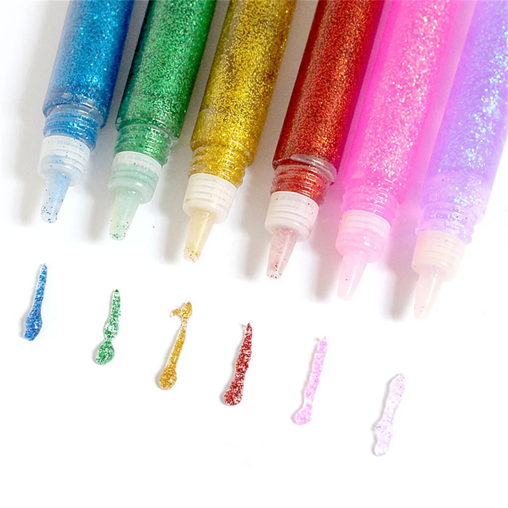 Colored Glitter Powder Adhesive Child Art Make Paper Crafts Painting Fill Pigment Super Glue Sticks Pen Girl Nail Gel Party Gift