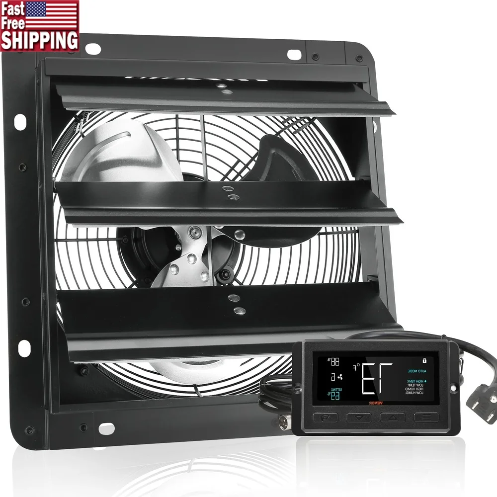 10 Inch Shutter Exhaust Fan with EC Motor 820 CFM Smart Control Automatic Shutter Wall Mount Greenhouses Garages Sheds