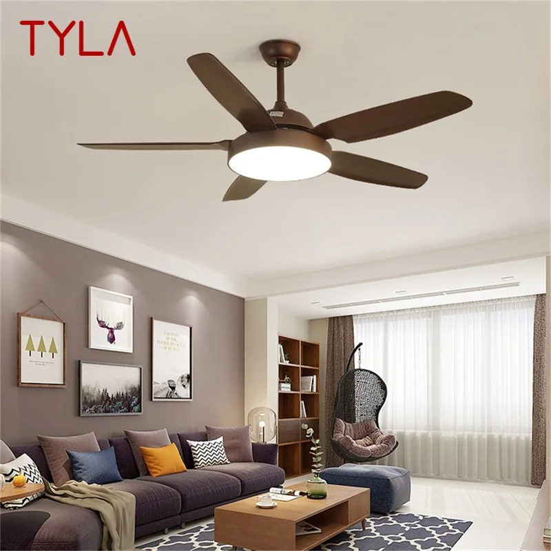 TYLA Retro Simple Ceiling Fan Light Remote Control with LED 52 Inch Lamp for Home  Living Dining Room