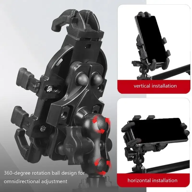 Shockproof Motorcycle Phone Mount Strong Construction 360 Adjustable Viewing Universal for Bike Electric Scooters X37F