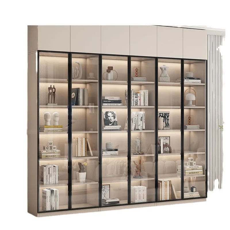 Офисный шкаф для хранения вещей, книжный шкаф, встроенный комбинированный книжный шкаф со стеклянной дверью от пола до стены