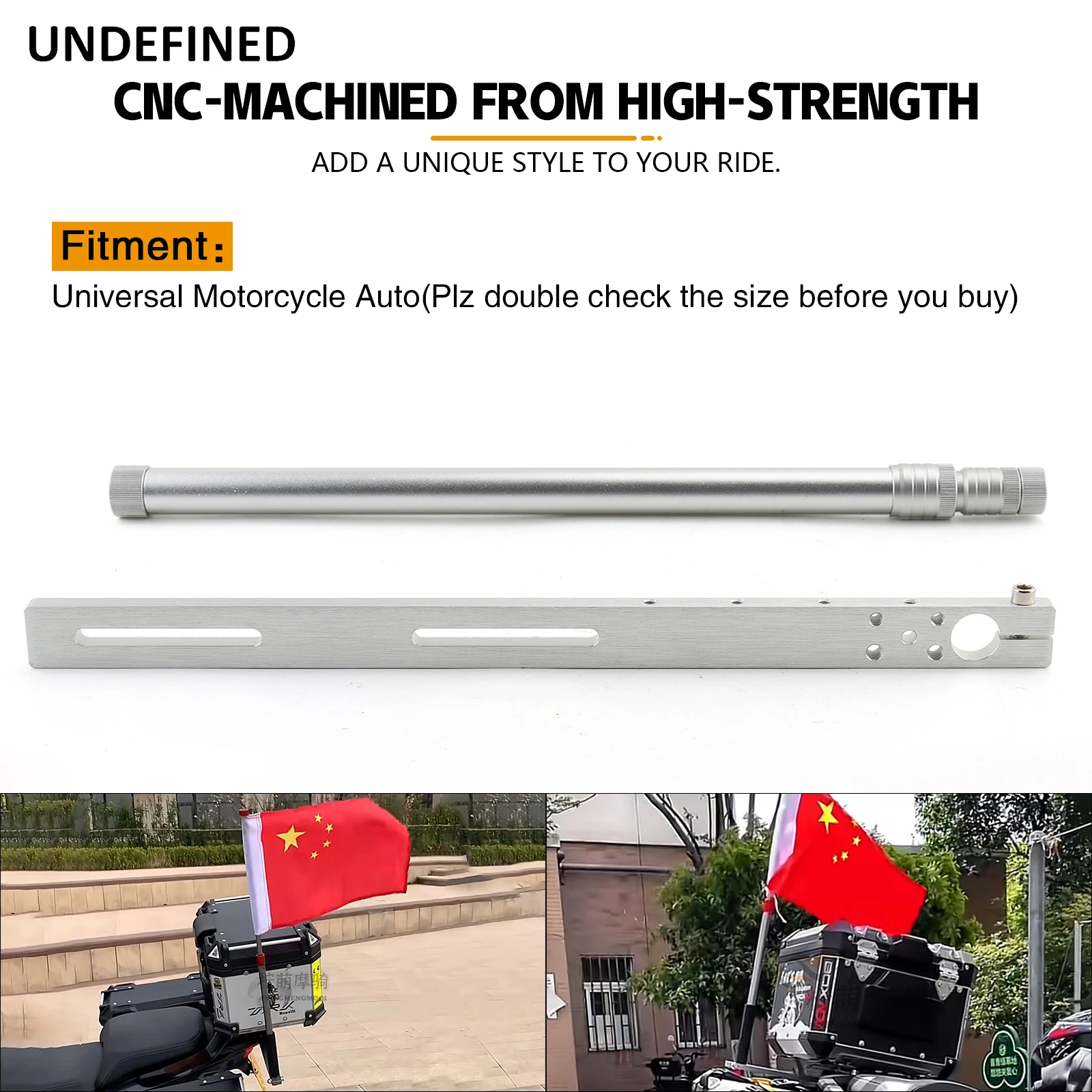 Silver Universal Motorcycle Auto Flag Pole 17 44.5 inch Retractable America Flagpole Rear Seat Luggage Rack Mount Flag Pole Kit