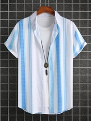 Men's Short Sleeve Button Down Shirt Summer Casual Lapel Striped Graphic Printed Shirt