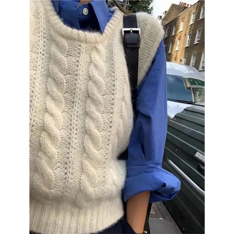 

Soft Skin-Friendly Barnnet round Ne Twisted Sweater Vest Trendy Bloggers Choice Comfortable Wool Blend No Brand Basic Sle