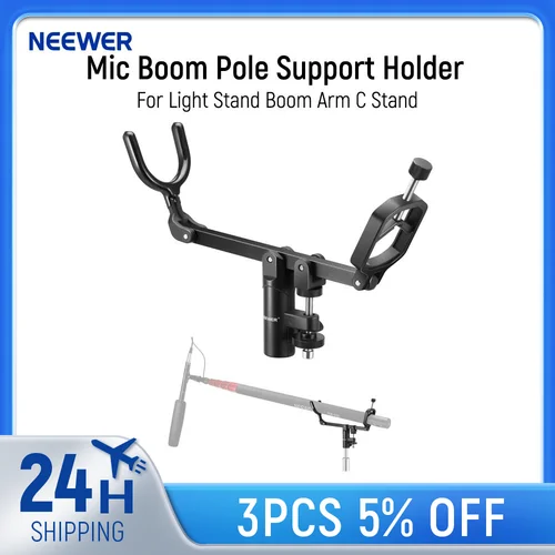 Imagen 1 del producto NEEWER-Soporte de poste de soporte para micrófono, soporte de luz, brazo de pluma, soporte C, adaptador de montaje de escopeta de micrófono de vídeo DSLR antideslizante de Metal