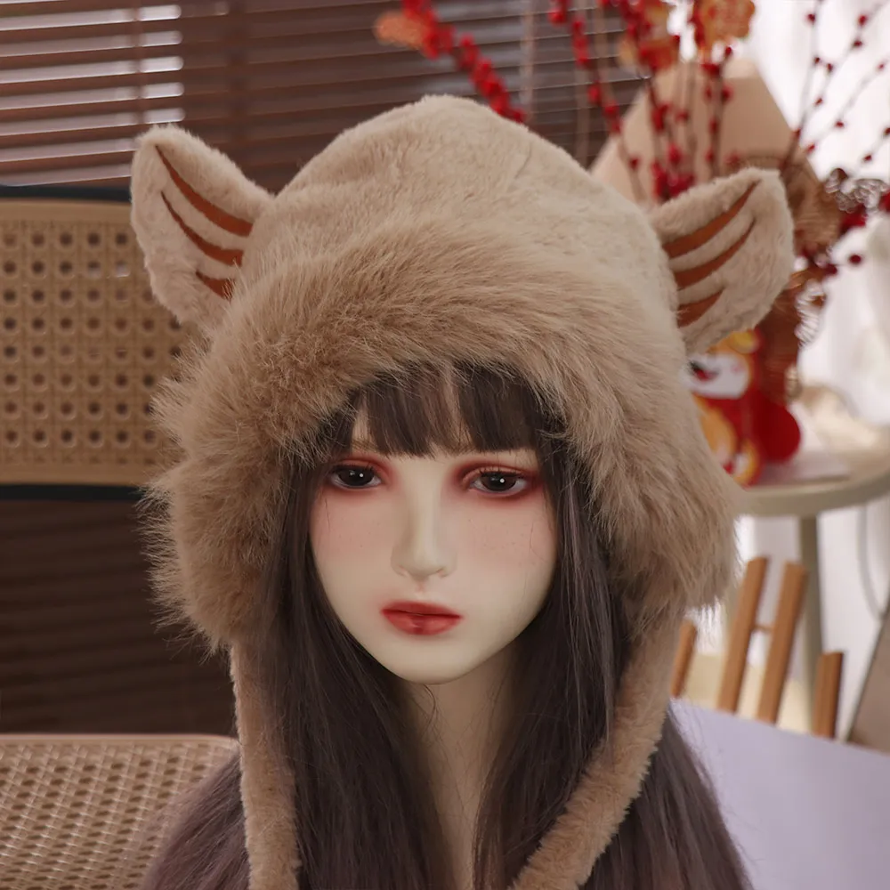 

Fashion Windproof Soft Fur Tiger Hat Winter Warm Tiger Ears Hat Fluffy Outdoor Ear Protection Hat Female