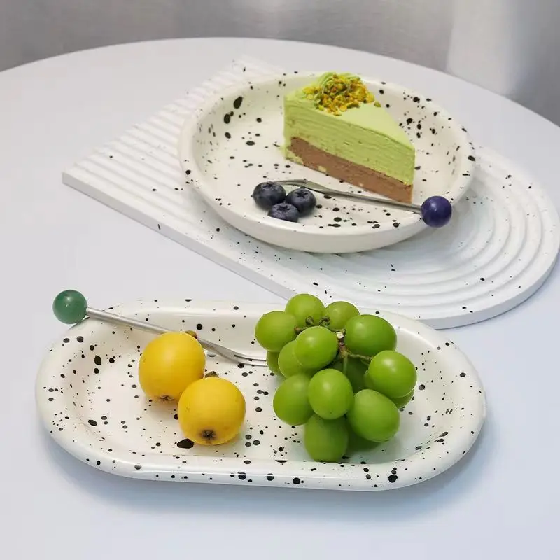 Korean Splash-ink Disch Plate Ceramic Retro French Plate Breakfast Dessert Dinnerware Plate Home Dish Plate