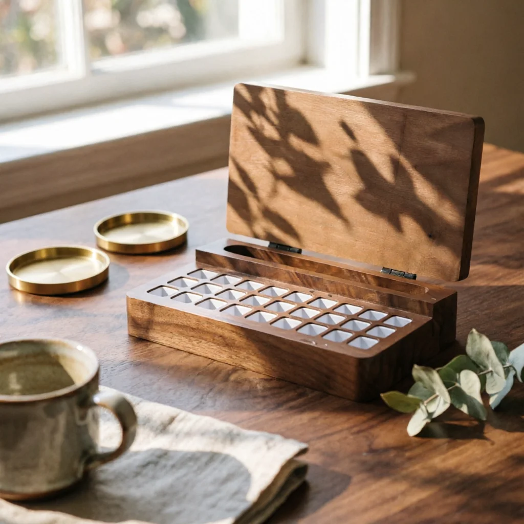 Paint Box with Mixing Tray Portable Wooden Paint Box Wooden Palette with Mixing Tray Hinged Mini for Artists, Sketching