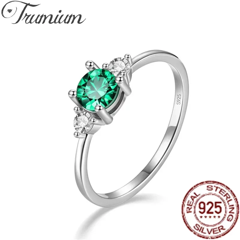 

Trumium Solid 925 Sterling Silver 5a Round Green Zircon Rings Luxury Gemstone Finger Ring For Women Fine Jewelry Gift