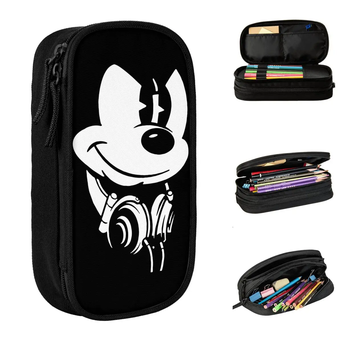 Imagem -01 - Mickey Mouse Headphones Lápis Cases Cartoon Pen Holder para Meninas e Meninos Bolsa de Grande Capacidade Escritório Cosméticos Papelaria mickey mouse headphones lapis cases cartoon pen holder para meninas e meninos bolsa de grande capacidade escritorio cosmeticos papelaria 01