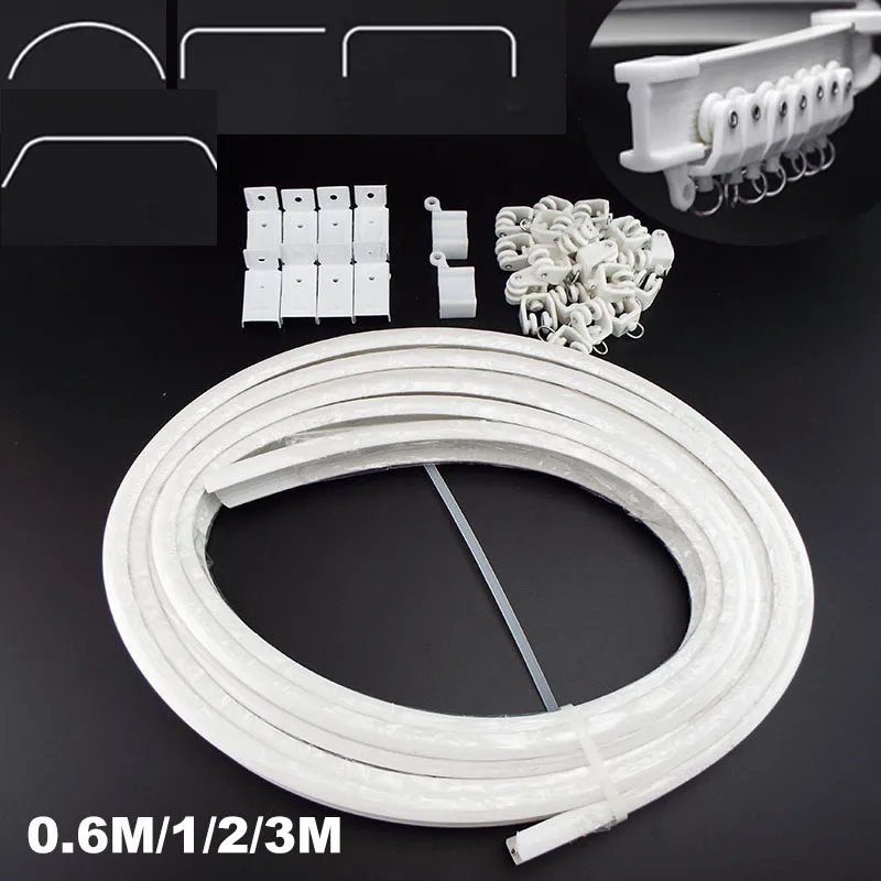 0.6 1/2M 3m Curtain Track Rail Straight Flexible Ceiling top side Mounted wall Windows Balcony Plastic Bendable Home Accessories