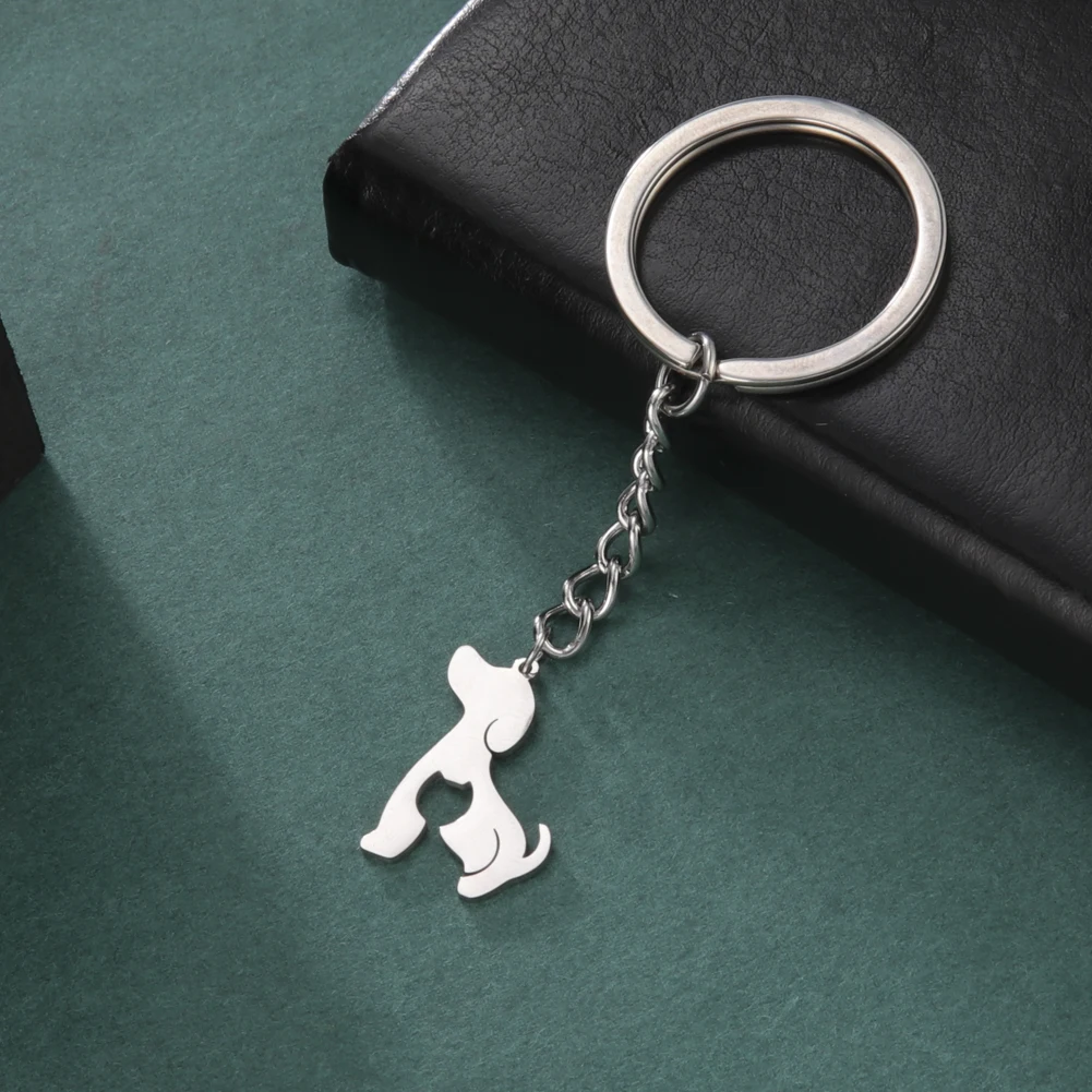 Cute Love Dog Pendant Keychain Stainless Steel Men\'s and Women\'s Pet Dogs Family Anniversary Jewelry Gift Wholesale