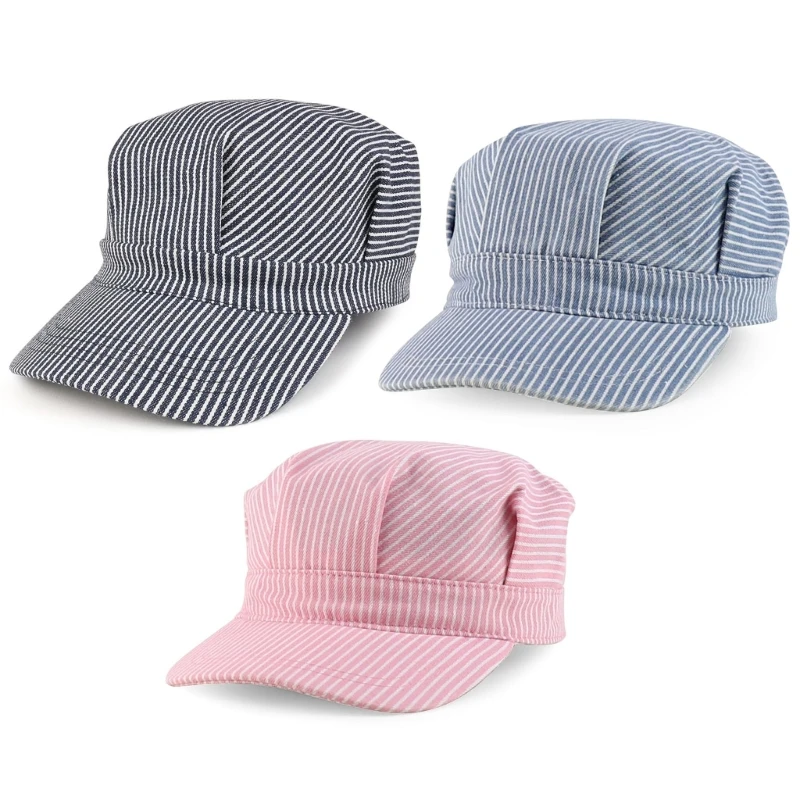 Stripy Engineer Hat Cabbie Hat Cotton For Everyone Pre Bent Brim Adjustable Closure Lightweight