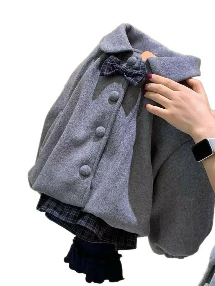 เสื้อโค้ทผ้าฝ้ายสำหรับเด็กผู้หญิง รุ่นใหม่ สไตล์เกาหลี สำหรับฤดูหนาว  แบบมีปกผูกโบว์