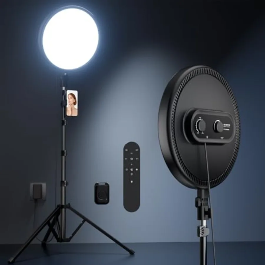 

Large Ring Light with Stand, 72" Tripod with Ring Light, 6500K Full-Screen Ringlight Tripod for iPhone with Phone Holder, Selfi