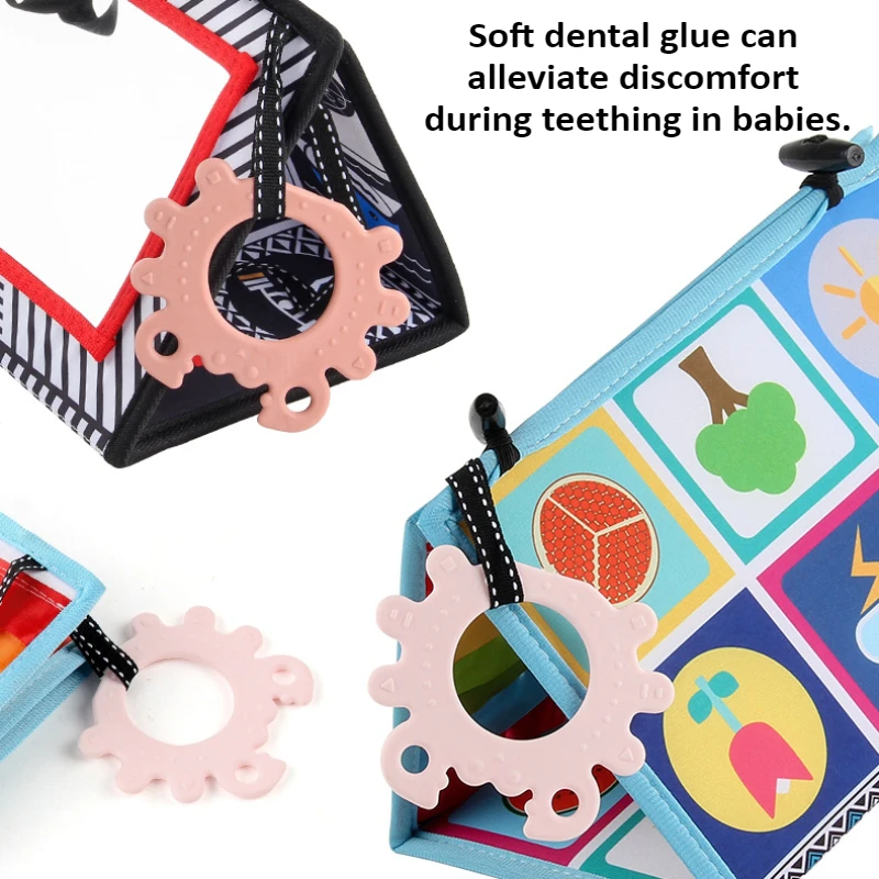 Libro de tela plegable de alto contraste con espejo de seguridad para bebé, juguete sensorial Montessori para regalo