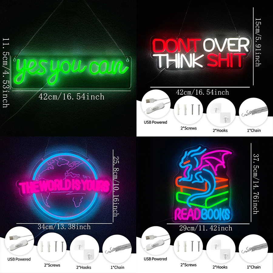 لا تزيد من التفكير، علامات النيون لديكور الحائط، أضواء النيون LED لغرفة النوم، مكتب بار، ديكور غرفة الصالة الرياضية، تعمل بمنفذ USB #2