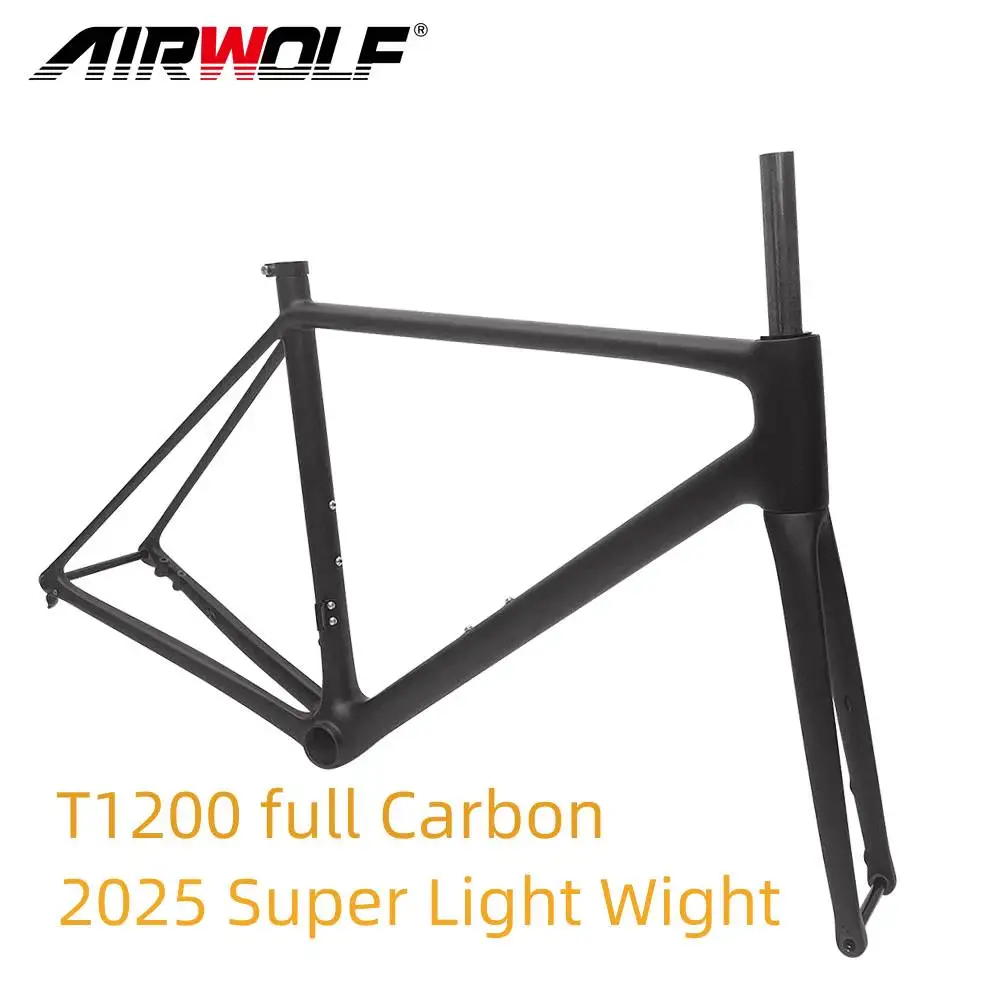 Airwolf 2025 Light Weight Carbon Road Frame Disc Brake Max 700*32C Bicycle Frameset Full Internal Cable T1200 Carbon Bike Frames