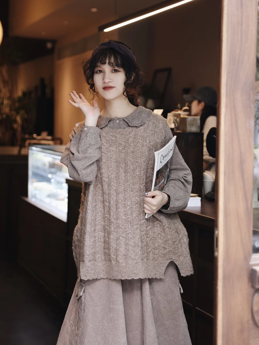

Sweet Sle Knitted Sweater Vest Women's Faionable Vintage Outerwear Asymmetrical Nylon Mid-Length Svel Autumn Winter