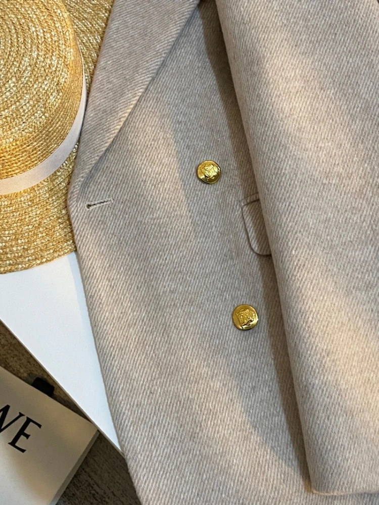 2026 Fashion Thicken Woolen Suit Jacket Women's Blazers Autumn Winter Double-breasted Slim Coat Casual Office Blazers Outerwear