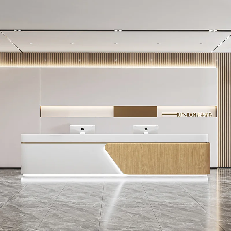 Customized.Commercial Modern Travertine Reception Table Office Furniture Rectangle Shape Wood Front Reception Desk Counter