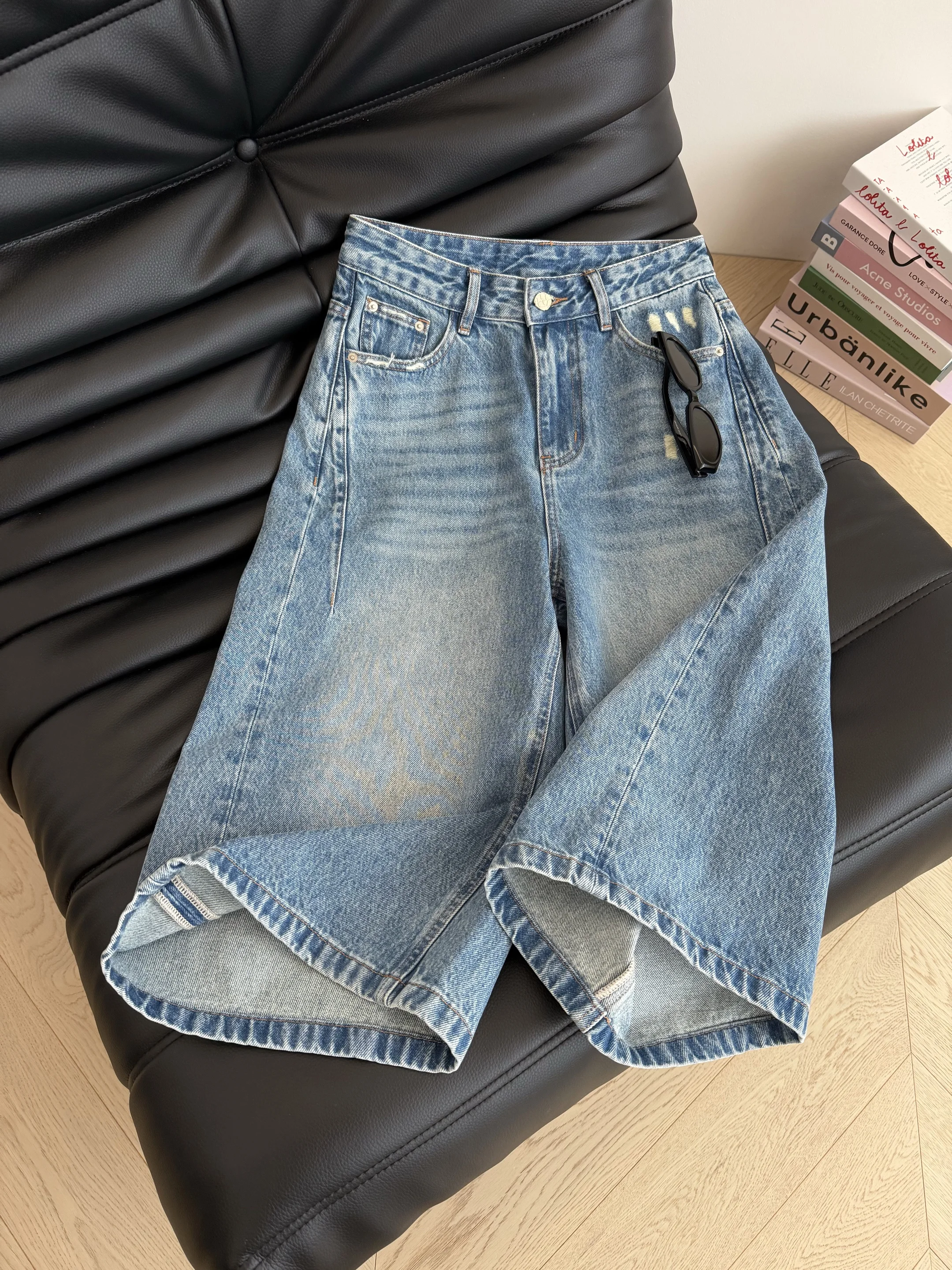 

Fashionable Summer Vintage Washed Wide Leg Jeans Casual Versatile Slimming Leg Lengthening Everyday High Waist Denim Pants