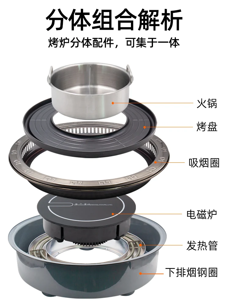 Roast and Rinse Integrated Table Commercial Circular Electric Oven Smokeless Hot Pot Table Specially Used for Roasting Meat