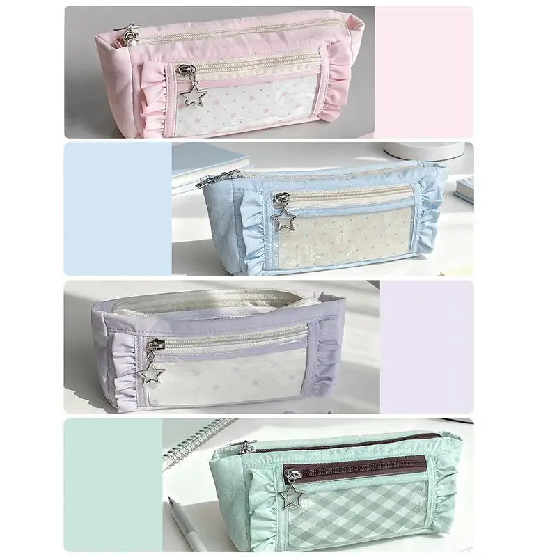 Trousse à crayons décorative en dentelle, grande capacité, légère, sac à stylos pour étudiants, porte-papeterie pour adolescents, fournitures scolaires