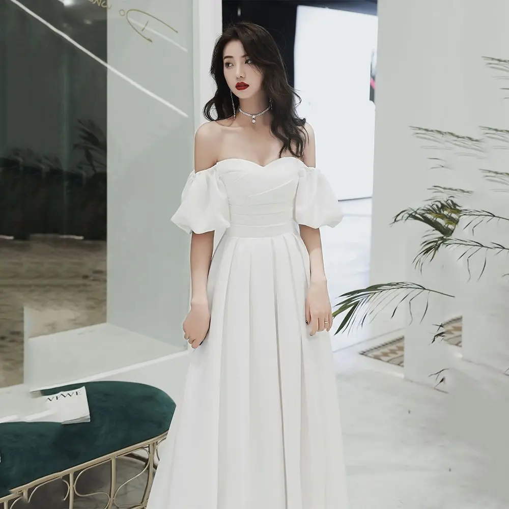 Banquet Evening Dress White Skirt Light Wedding Dress Spring New Style Slim Fit Small Tail Bride Welcome Dress Pure Bridal Dress