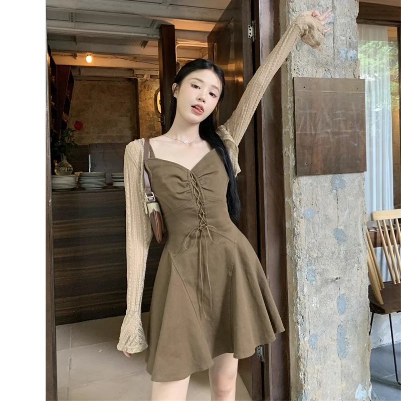 

Большие размеры Spicy Girl Dr Женское летнее новое платье на бретельках с кардиганом Юбка из мяса в Корейском стиле с высокой талией A...