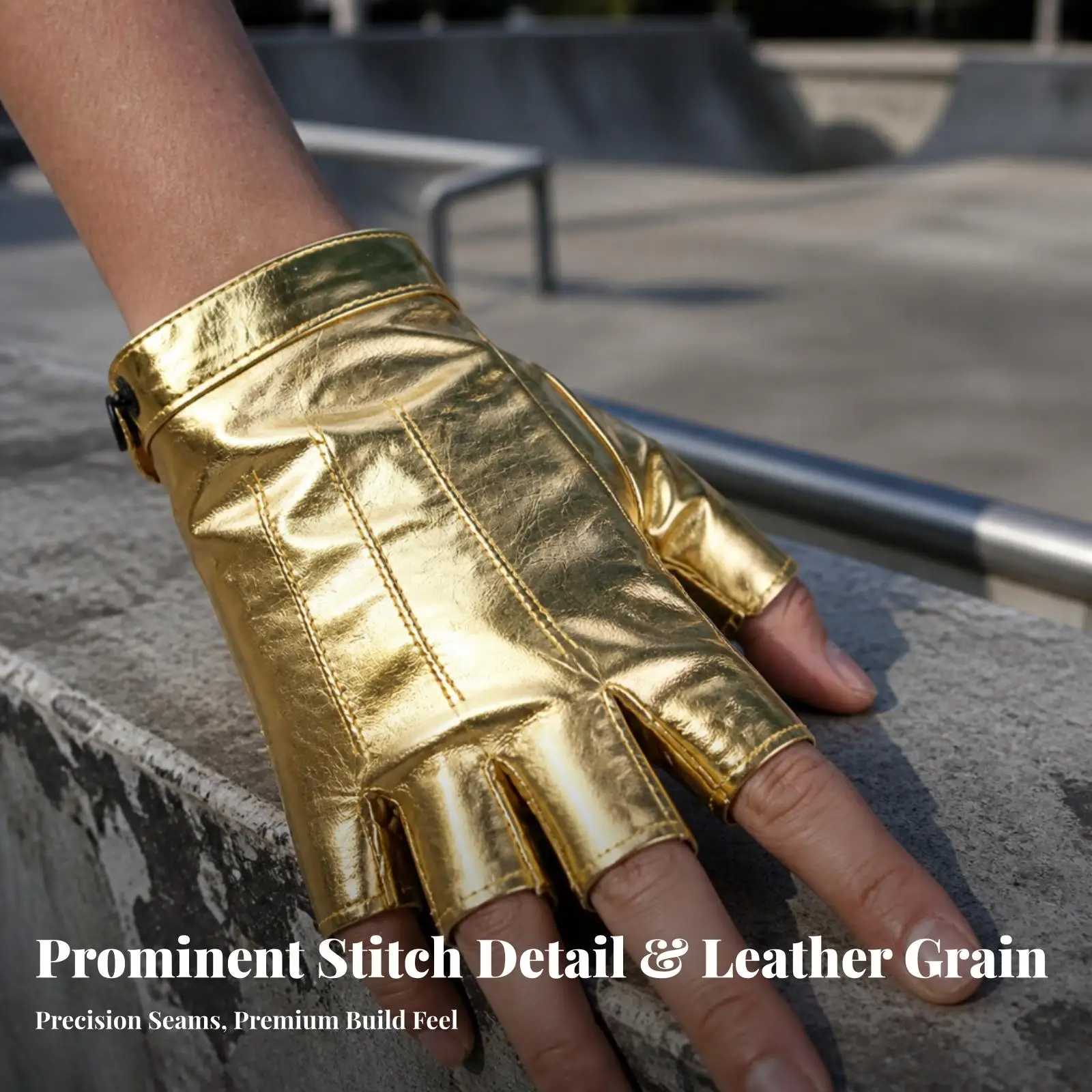 Men Fingerless Gloves PU Leather Gold Three Line Stitching Half Finger Cycling Gl for Motorcycle