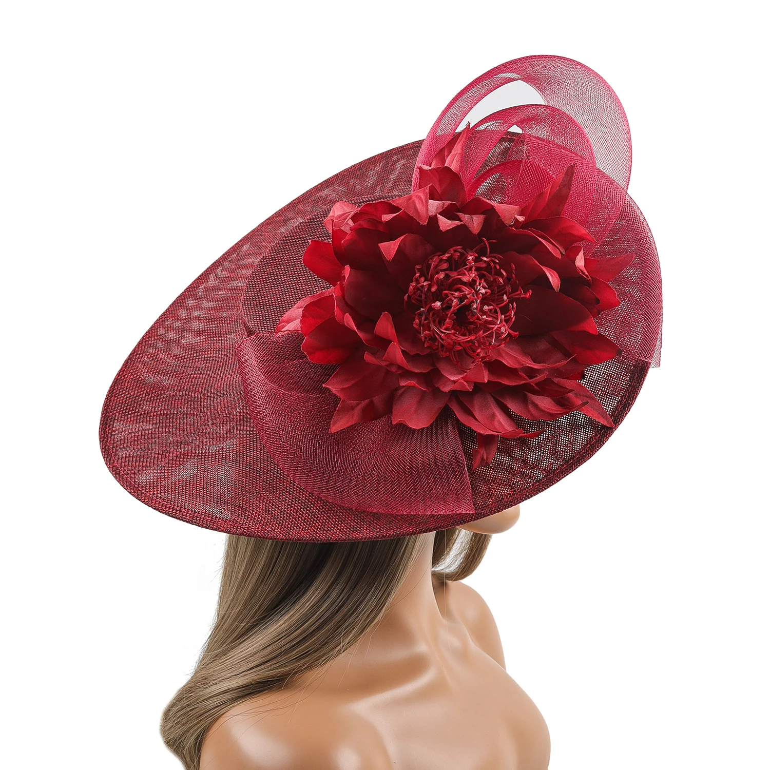 قبعة سيناماي الساحرة على شكل زهرة مع فيونكة شبكية قابلة للتمدد للنساء، إكسسوار رسمي عصري عالي الجودة لمهرجانات الزفاف #4