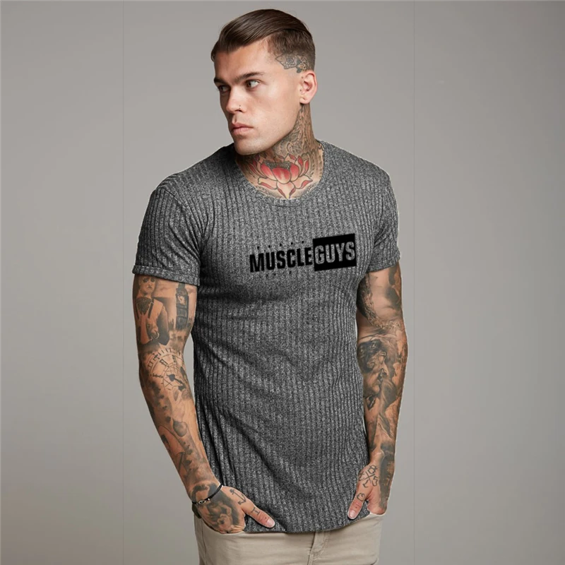 Muscleguys Fitness Top Summer Trend Sports Running Slim Casual Knitwear Men's T-Shirt Sweat-absorbing Tops Graphic T Shirts